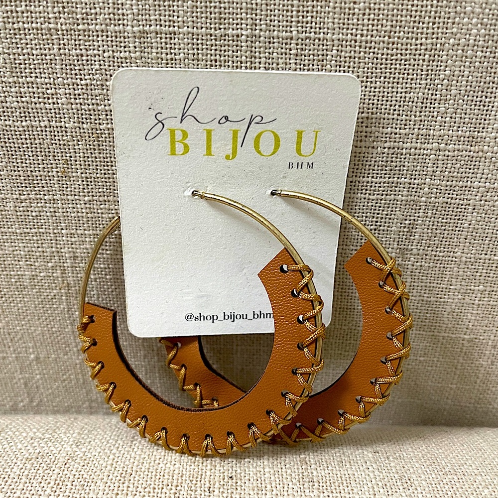 Shop Bijou Handmade Brown Leather Hoop Earrings